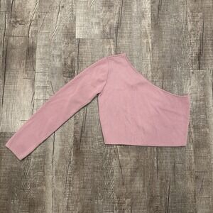 Endless Rose One‎ Shoulder Knit Top Pink Women's M Boho Crop Long Sleeve